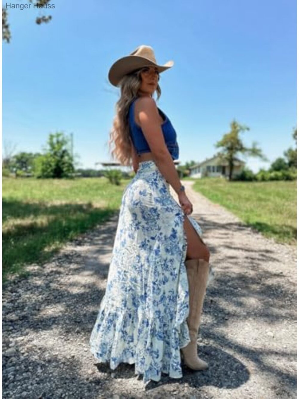 Maxi Skirt Floral Print Pleated Split High Waist Summer - Picture 3 of 3